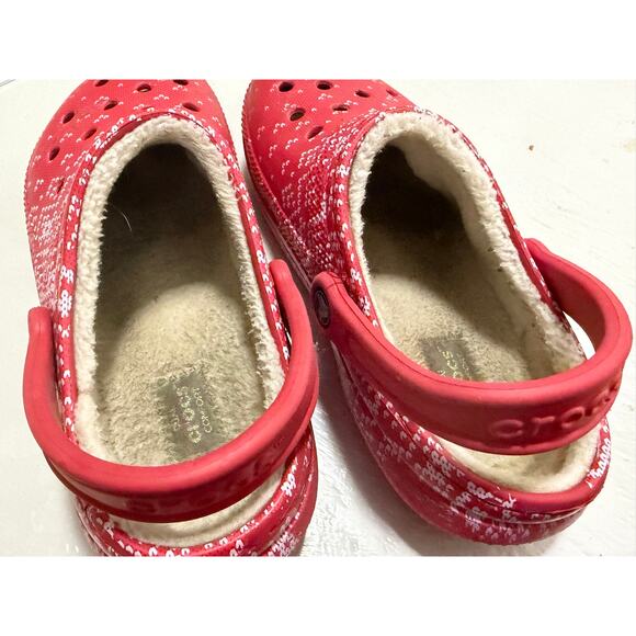 CROCS classic lined holiday Christmas Clogs women’s sz 7 sandals gently used - Picture 8 of 13